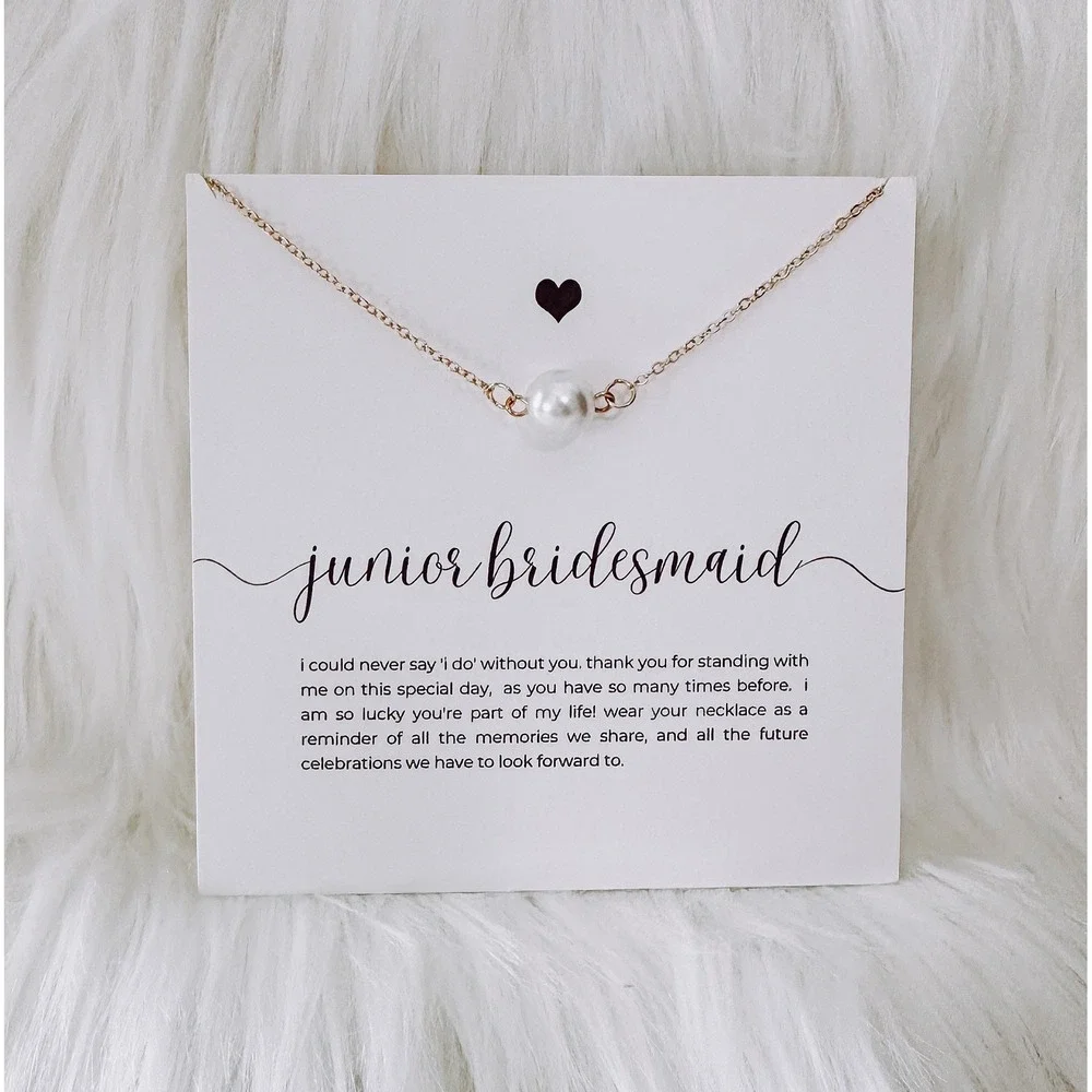 Handmade Pearl Junior Bridesmaid Necklace Bridal Party Gift Wedding Jewelry 16in